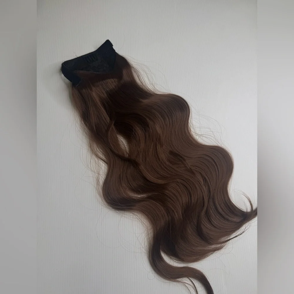 18” Wavy Wrap-Around Ponytail Chestnut Brown Wavy Extension piece